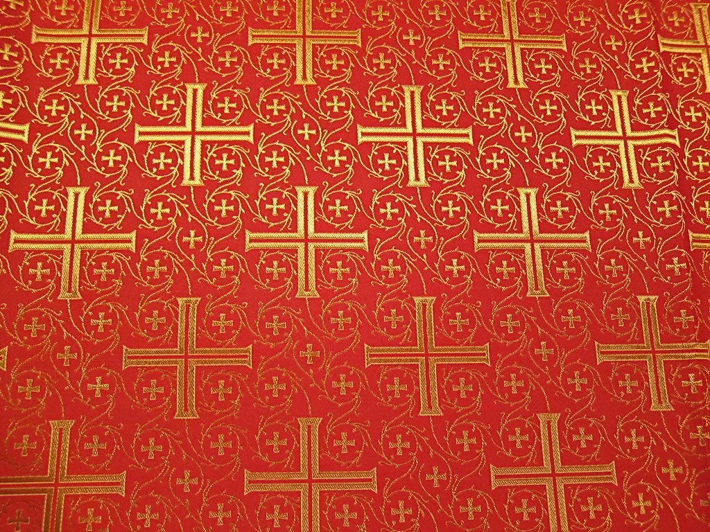 Церковная ткань текстиль Крест Византийский красный